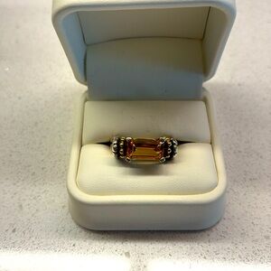 Lagos Caviar Sterling Silver and Gold Ring with yellow topaz stone.